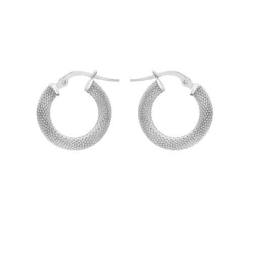 9ct White Gold 15mm Diamond Cut Creole Hoop Earrings
