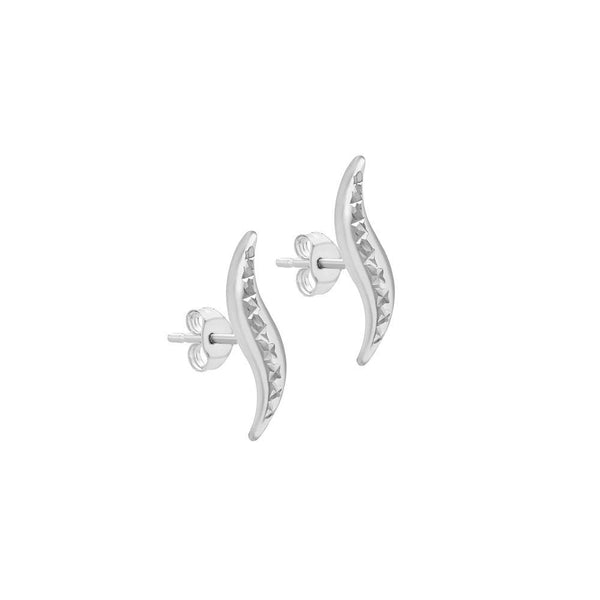 9ct White Gold Diamond Cut Wave Earrings