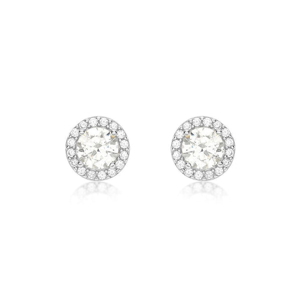 9ct White Gold Halo CZ Stud Earrings