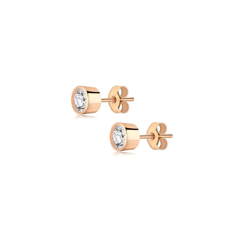 9ct Rose Gold CZ Rubover Stud Earrings