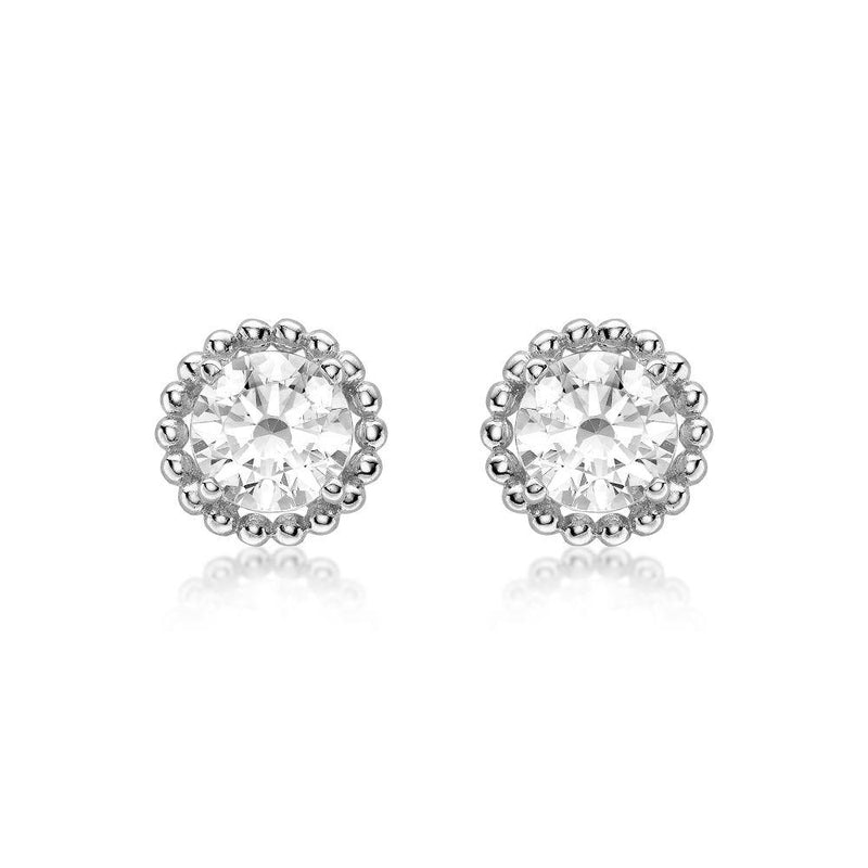 9ct White Gold CZ Halo Stud Earrings