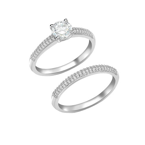 9ct White Gold Cubic Zirconia Solitaire and Band Ring Set