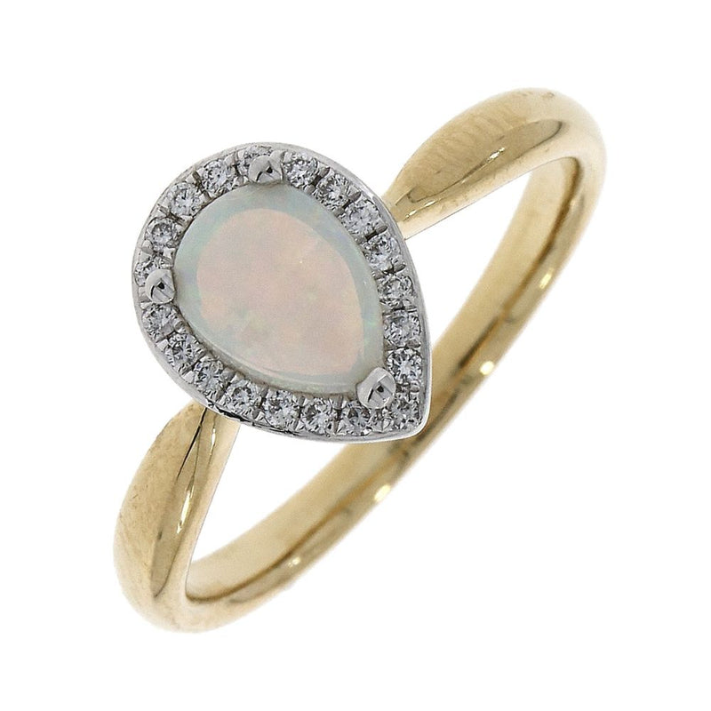 18ct Gold 0.40ct Pear Cut Opal and 0.09ct Diamond Ring