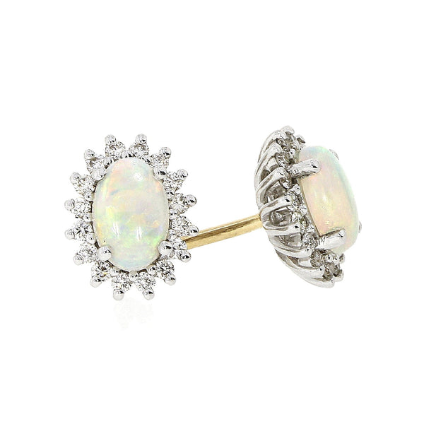 18ct Gold 0.55ct Opal & 0.18ct Diamond Cluster Earrings