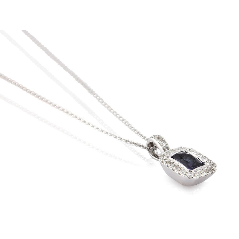 18ct White Gold Sapphire and 0.11ct Diamond Surround Pendant Necklace