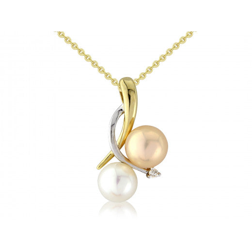 9ct Gold 0.01ct Diamond Multi Cultured Colour Pink Pendant Necklace