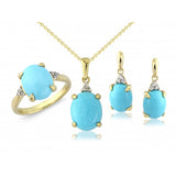 9ct Gold 0.02ct Diamond Turquoise Oval Necklace