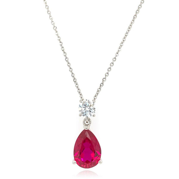 9ct White Gold Cubic Zirconia Pearl Cut Ruby Necklace 