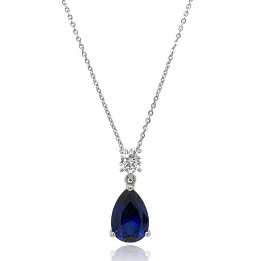 9ct White Gold Cubic Zirconia & Created Sapphire Pendant Necklace