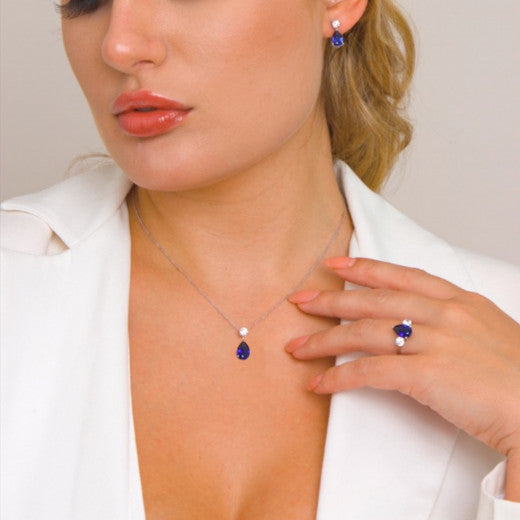 9ct White Gold Cubic Zirconia & Created Sapphire Necklace