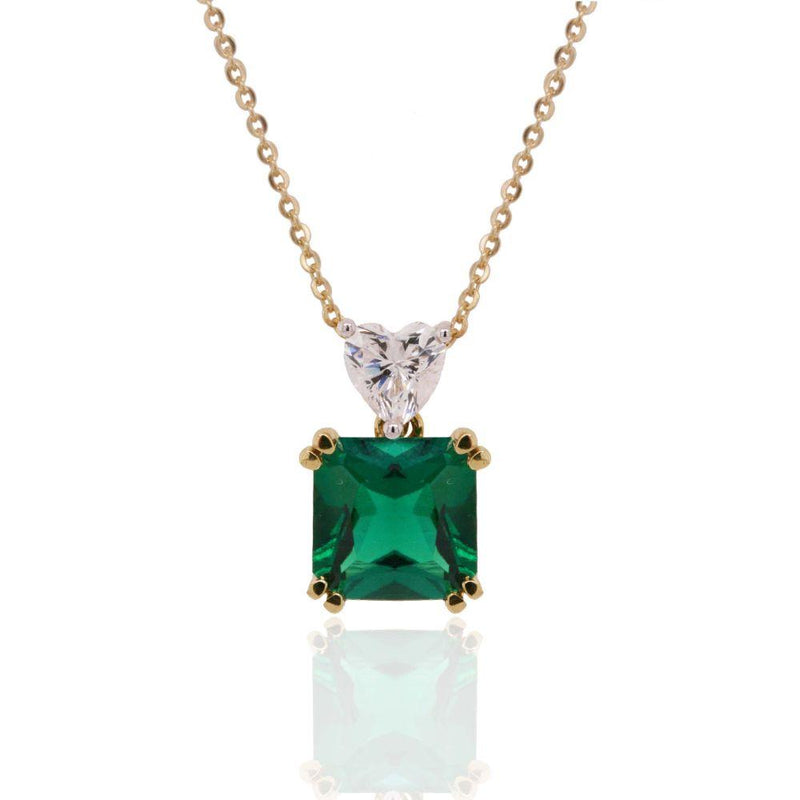 9ct Gold Emerald Asscher and Cubic Zirconia Heart Necklace 