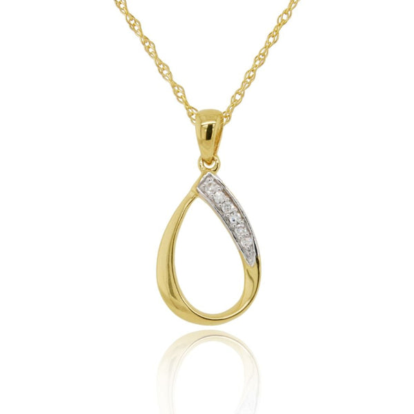 9ct Gold 0.02ct Diamond Teardrop Pendant Necklace