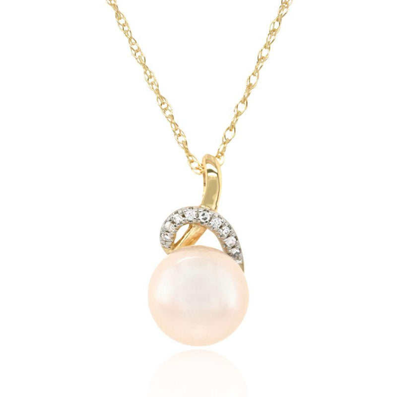 9ct Gold Diamond Swirl and Cultured Pearl Necklace