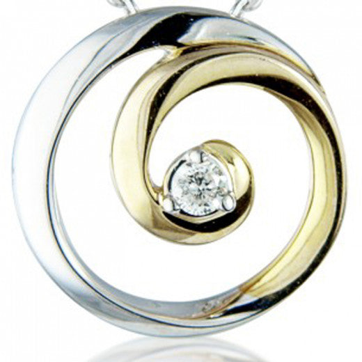 9ct Yellow and White Gold 0.02ct Diamond Swirl Pendant Necklace