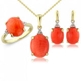 9ct Gold Diamond & Oval Coral Necklace