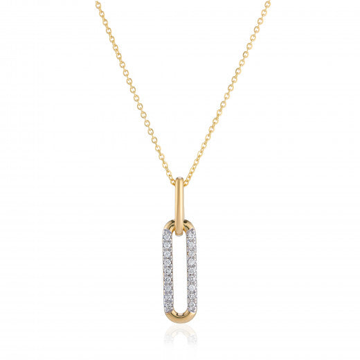 9ct Yellow and White Gold Oblong 0.09ct Diamond Pendant Necklace