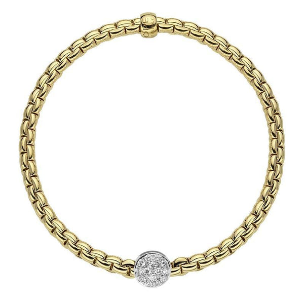 FOPE Flex'it Eka Tiny 18ct Yellow Gold Pave Diamond Bracelet 736B PAVEM