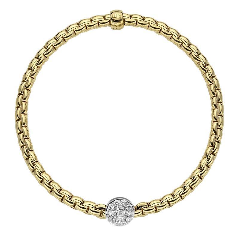 FOPE Flex'it Eka Tiny 18ct Yellow Gold Pave Diamond Bracelet 736B PAVEM