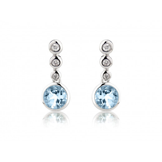 9ct White Gold 0.08ct Diamond & Aquamarine Drop Earrings