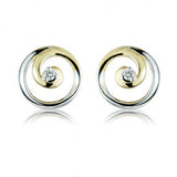 9ct Yellow and White Gold 0.03ct Diamond Swirl Stud Earrings