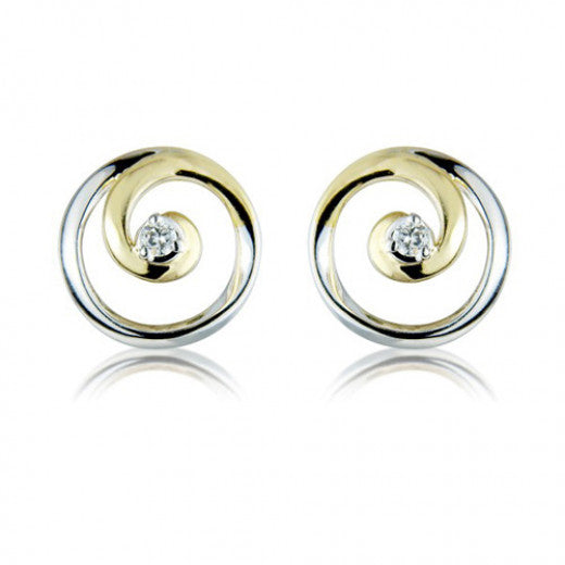 9ct Yellow and White Gold 0.03ct Diamond Swirl Stud Earrings