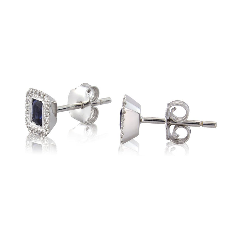 18ct White Gold 0.54ct Sapphire & 0.12ct Diamond Stud Earrings