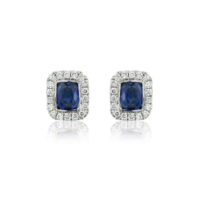 18ct White Gold Sapphire and 0.12ct Diamond Stud Earrings