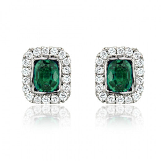 18ct White Gold 0.12ct Diamond and Emerald Earrings 