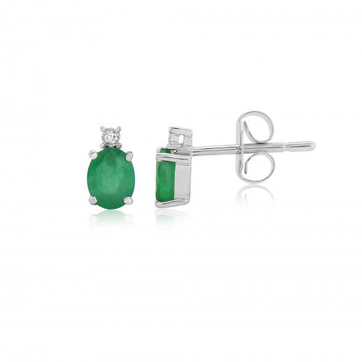 9ct White Gold Emerald & Diamonds Stud Earrings