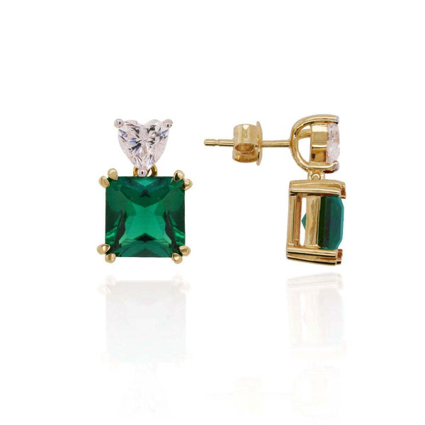 9ct Gold Emerald Asscher and Cubic Zirconia Earrings