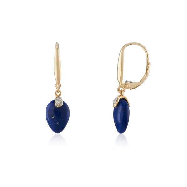 9ct Gold Lapis Lazulia & Diamond Drop Earrings