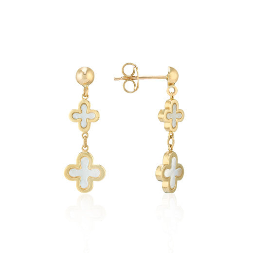 9ct Gold Mother of Pearl Flower Drop Earrings