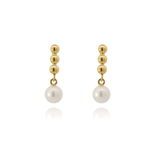9ct Gold Bean & Pearl Drop Earrings