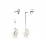 9ct White Gold Diamond and Pearl Drop Earrings