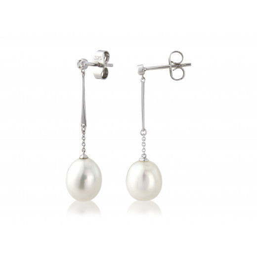 9ct White Gold 0.02ct Diamond and Pearl Drop Earrings