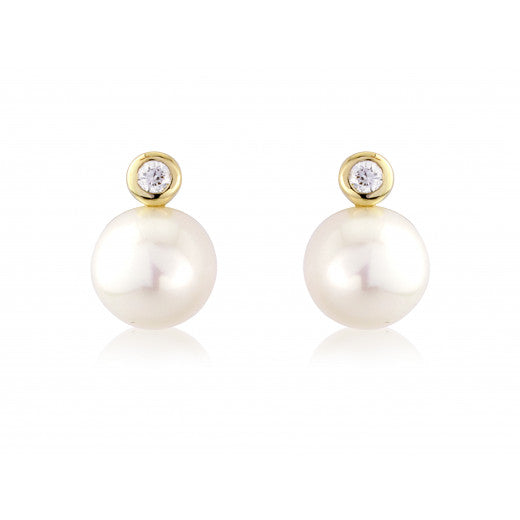 9ct Gold 0.09ct Diamond Pearl Culture Pearl Earrings