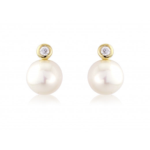 9ct Gold 0.09ct Diamond Pearl Culture Pearl Earrings