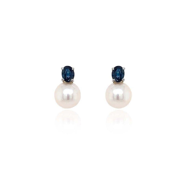 9ct Gold Pearl and Sapphire Earrings