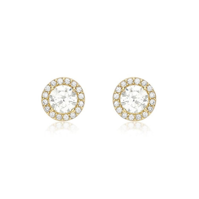 9ct Gold Halo CZ Stud Earrings