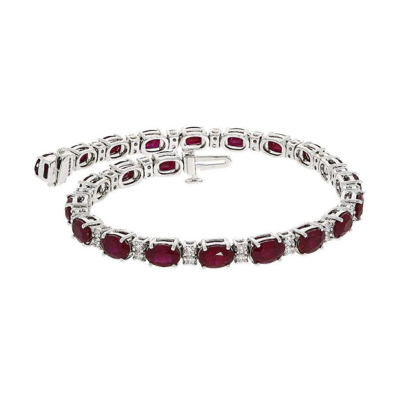 18ct White Gold Oval Ruby and Diamond Link Bracelet