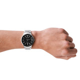 Emporio Armani Reanto Quartz Silver Steel Black Dial 43mm Watch AR11181