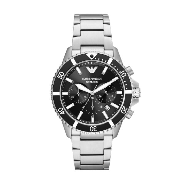 Emporio Armani Diver Black Dial Steel 43mm Mens Watch AR11360