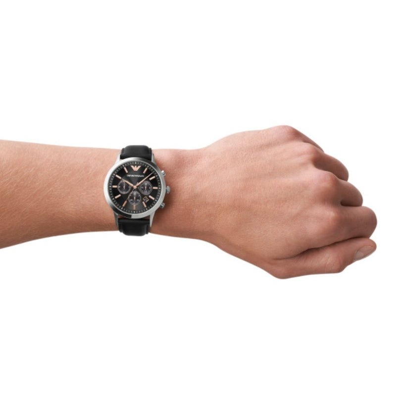 Leather Armani AR11431 Jewellers – 43mm Chronograph Watch Black Emporio Bannon