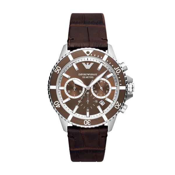 Emporio Armani Diver Brown Leather 43mm Mens Watch AR11486