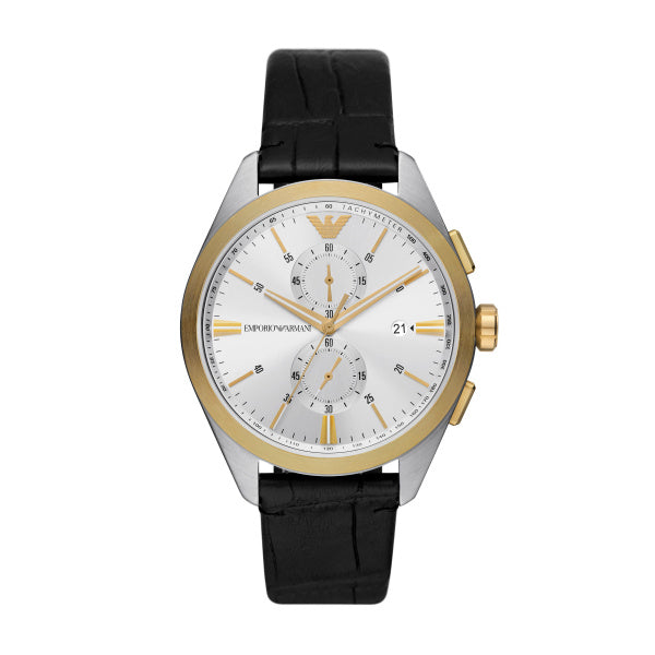 Emporio Armani Claudio Black Leather 43mm Mens Watch AR11498