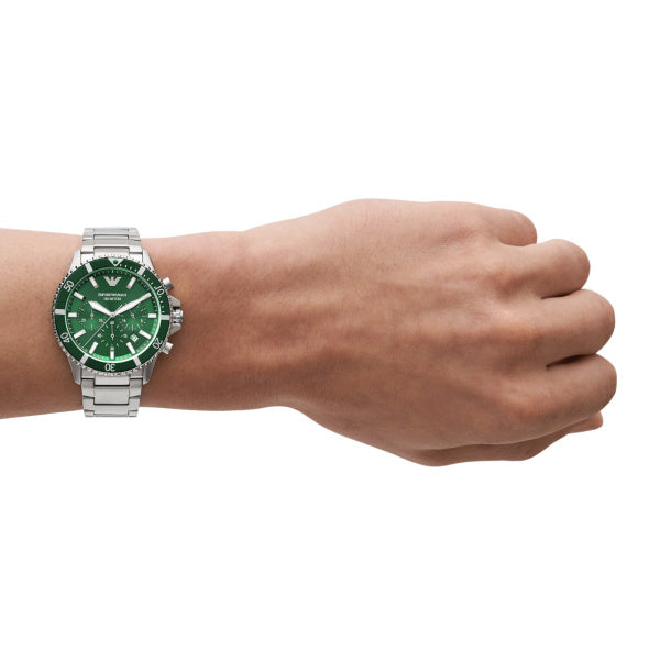 Emporio Armani Diver Quartz Green Dial Steel 43mm Mens Watch AR11500