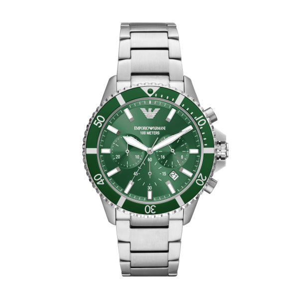 Emporio Armani Diver Green Dial Steel 43mm Mens Watch AR11500