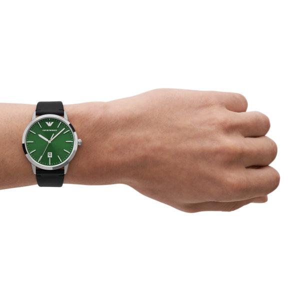 Emporio Armani Ruggero Green Dial Leather 43mm Watch AR11509