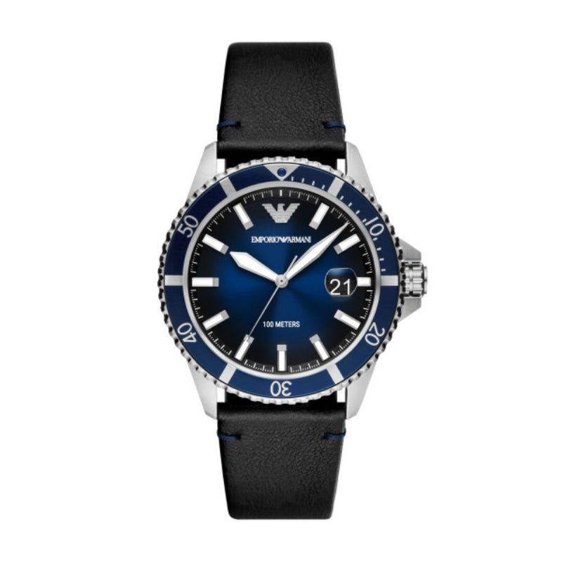 Emporio Armani Diver Quartz Black Leather 42mm Watch AR11516