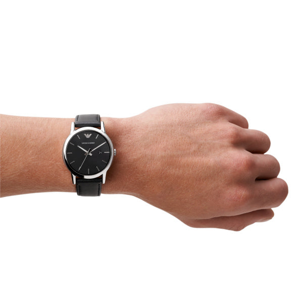 Emporio Armani Luigi Black Leather 41mm Mens Watch AR1692